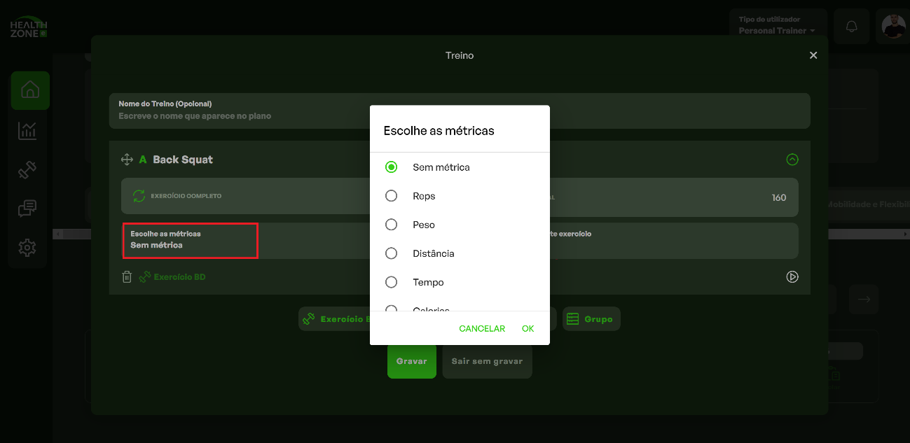criar-plano-treino-cliente-exercícios-métricas